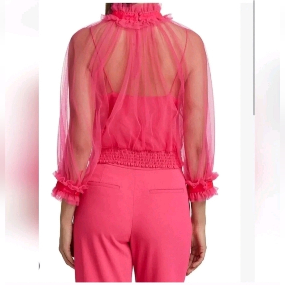 Alice + Olivia Alexia Ruffled Sheer Blouse in Pink Size  XS /S NWOT - Picture 10 of 13